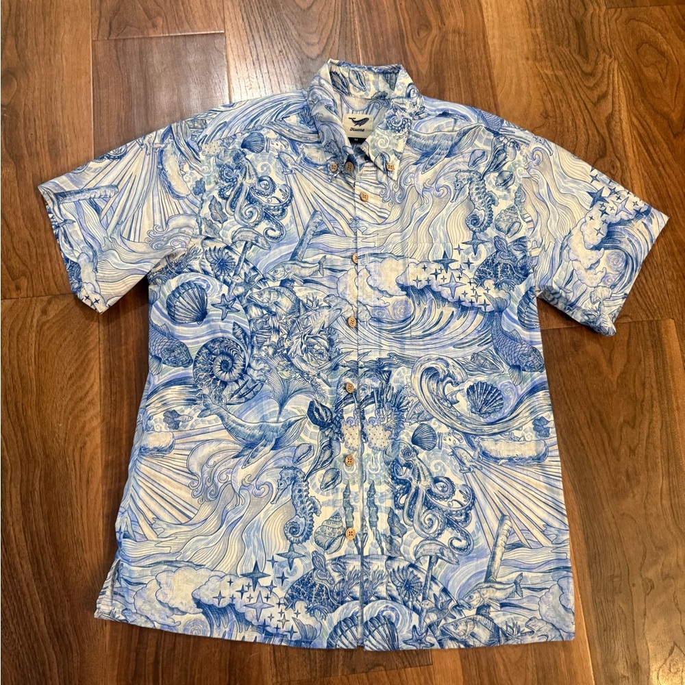 YIUME Oceanic Blue and White Unique Shirt